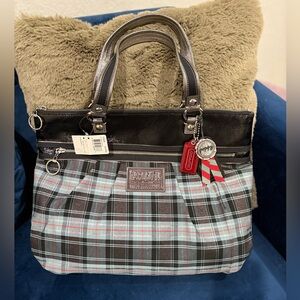 NWT COACH Poppy Tartan Glam XL Plaid Tote Purse